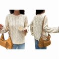 thumbnail image 2 of Women Long Sleeve Sweater Fall Ribbed Knit Pullover Loose Crewneck Cable Sweater Jumper Tops Apricot M, 2 of 7