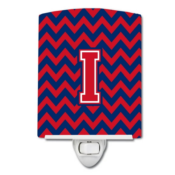Letter I Chevron Yale Blue and Crimson Ceramic Night Light