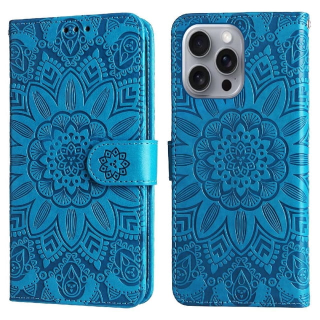 Funda tipo cartera GANGXUN para iPhone 16 Pro , diseño girasol, cuero PU, soporte, cierre magnético, tarjetero