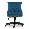 thumbnail image 3 of Linon Sinclair Upholstered Office Chair Black Wood Base with Wheels in Blue, 3 of 10