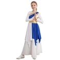 thumbnail image 2 of iixpin Girls Liturgical Praise Dance Dress Color Block Long Sleeve Asymmetrical Worship Dress Church Robe Blue 10, 2 of 7