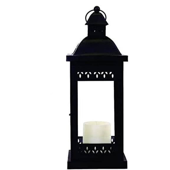 Hosley 15" Clear Glass Iron Lantern - Large Black Classic Style, Decorative Candle Holder for Weddings, Parties, Aromatherapy, Spa, LED Candles, Home Décor Gift