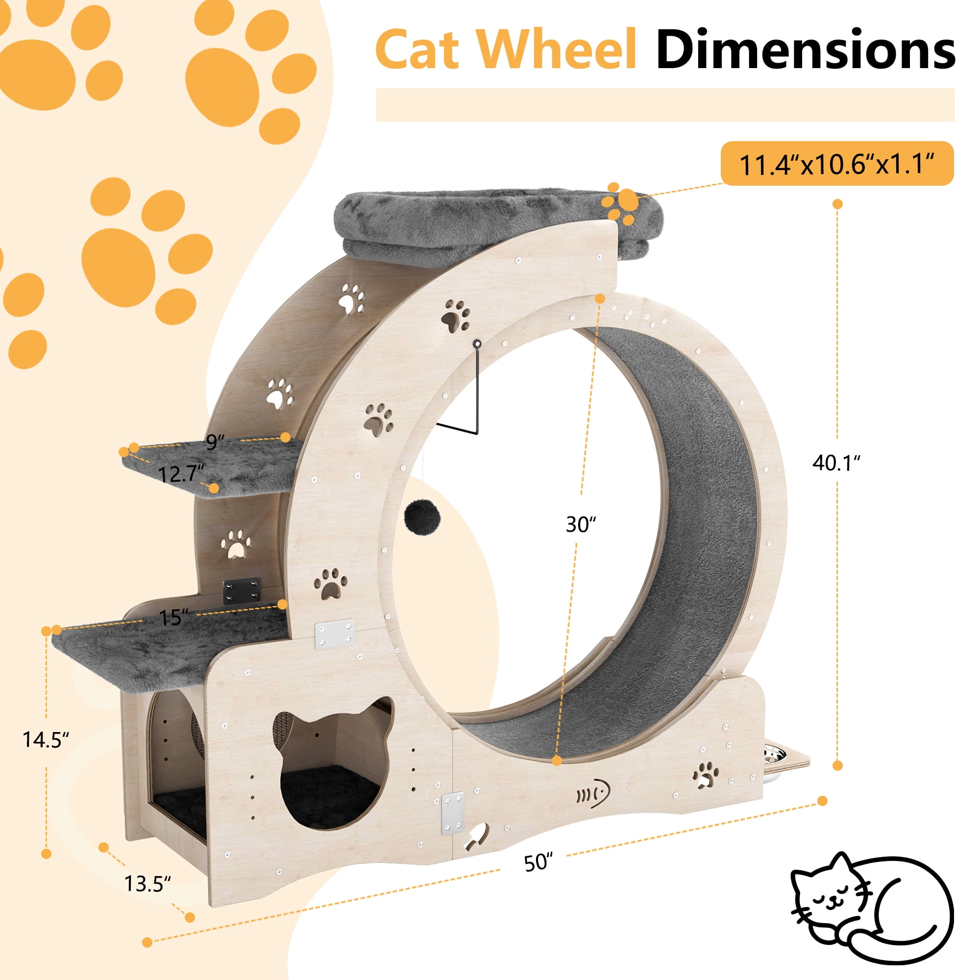 FOOWIN 7-in-1 Cat Exercise Wheel, 40" Cat Running Wheel for Indoor Cats
