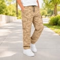 thumbnail image 2 of uvwlwu Boys Camo Print Cargo Pants Drawstring Elastic Waist Casual Long Trousers with Multi Cargo Pockets Loose Fit for Daily Outdoor Activities,7-8 Years, 2 of 5