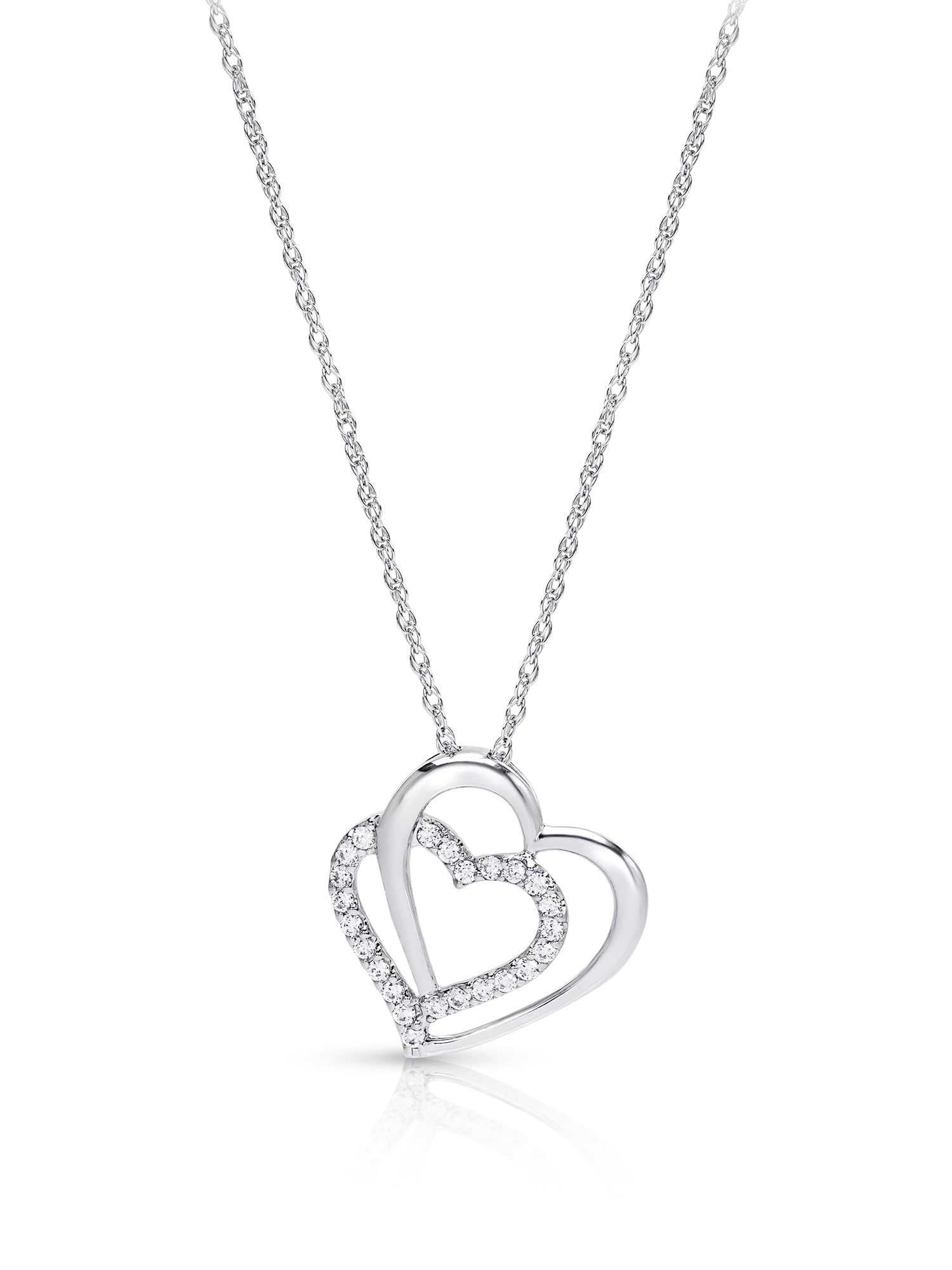 Sterling Silver Cubic Zirconia Two Hearts Pendant - Walmart.com