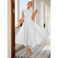 thumbnail image 6 of White Vintage Lace A-Line Midi Dress With High Neck And Cap Sleeves For Wedding Party Graduation, 6 of 6