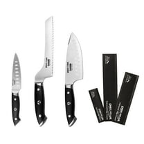 Ergo Chef 6pc. Pro Series 2.0 Set, 6-In Chef knife, 8-In Off-Set Bread Knife, 4-In Paring Knife, 3 Knife Cover Edge Guards, Forged High Carbon Stainless Steel, Ergonomic Pakkawood Handle