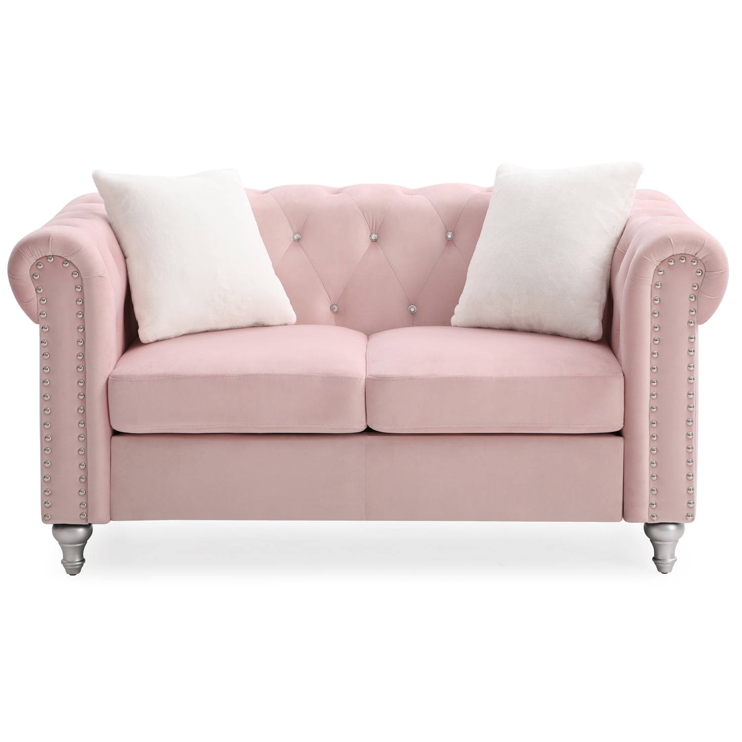 Glory Furniture Raisa Velvet Loveseat in Pink