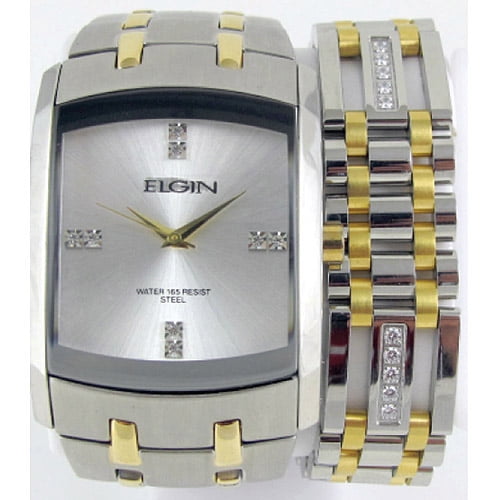 Elgin - Men's Crystal Accent Two-Tone Watch and Bracelet Set - Walmart