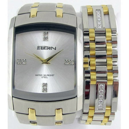 Elgin Men's Crystal Accent Two-Tone Watch and Bracelet Set