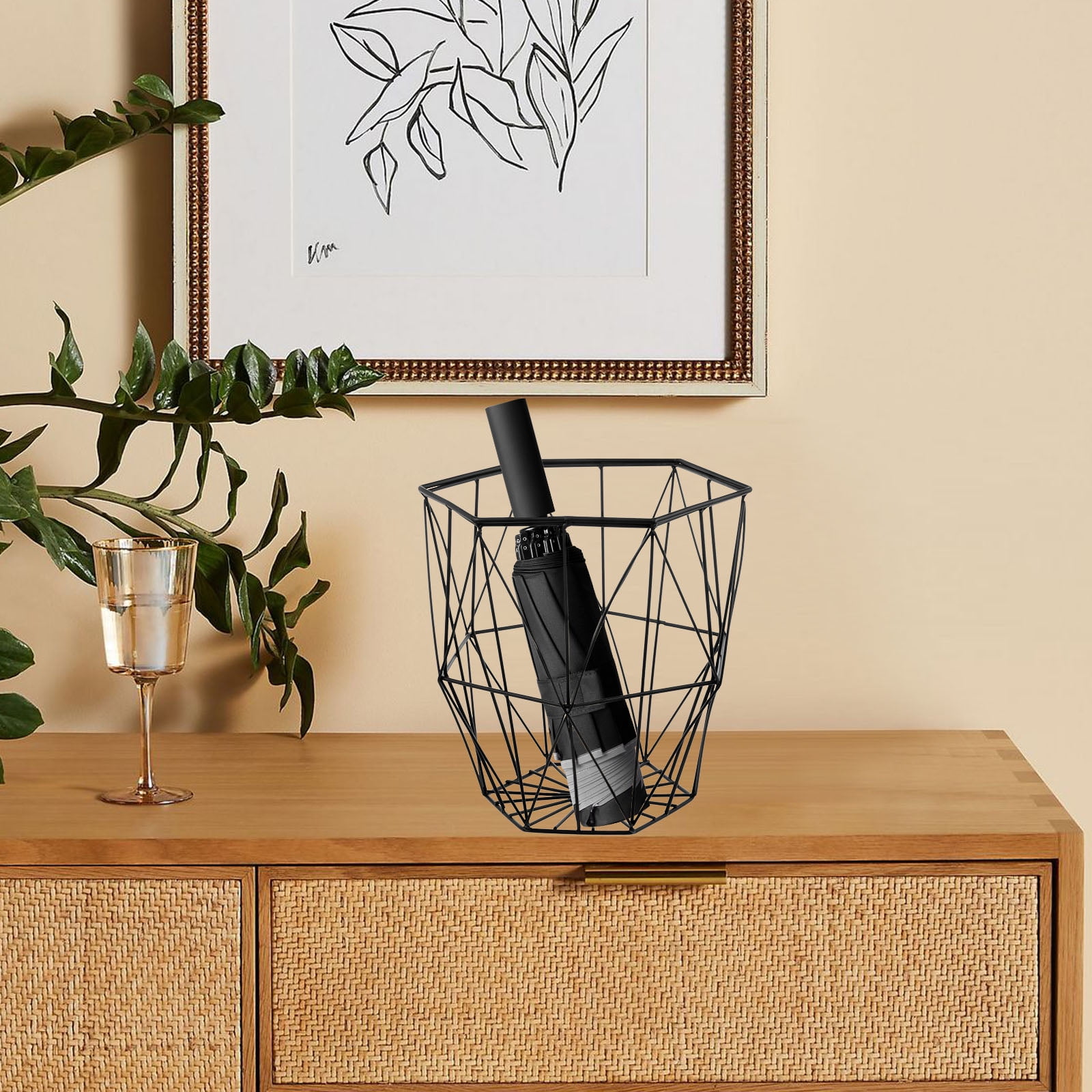 UPOUART Black Umbrella Stand for Hallway - Space-Saving Compact Design with Holder for Organized Storage