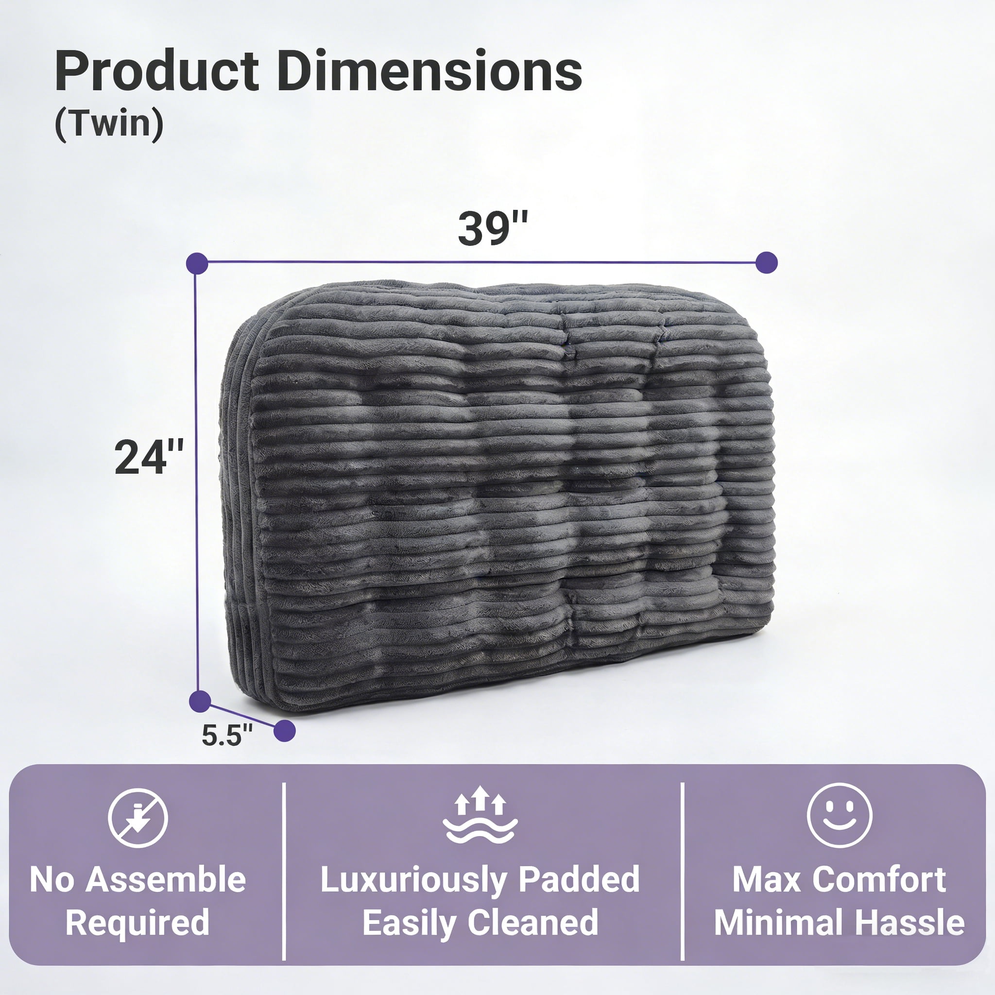 Modern Home Upholstered Twin Headboard,Stick on Headboard with Side Storage Bag, Headboard with Twin Size Memory Foam Head Board for Bedroom, Dark Grey,Corduroy