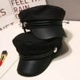 thumbnail image 3 of Leather Military Hat  Sailor Hats Flat Top Captain Cap Travel Cadet Hat, 3 of 7