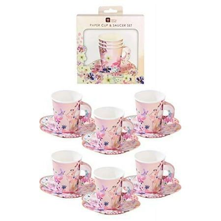 Talking Tables BG-CUPSET Blossom Party Paper Tea Cups, Pack of 12, Height 8cm, 3", Pink and Gold