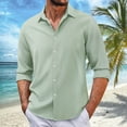 thumbnail image 2 of Mens Shirts Long Sleeve Solid Color Button Down Lapel Blouses Casual Comfortable Loose Fall Tops Green M, 2 of 5