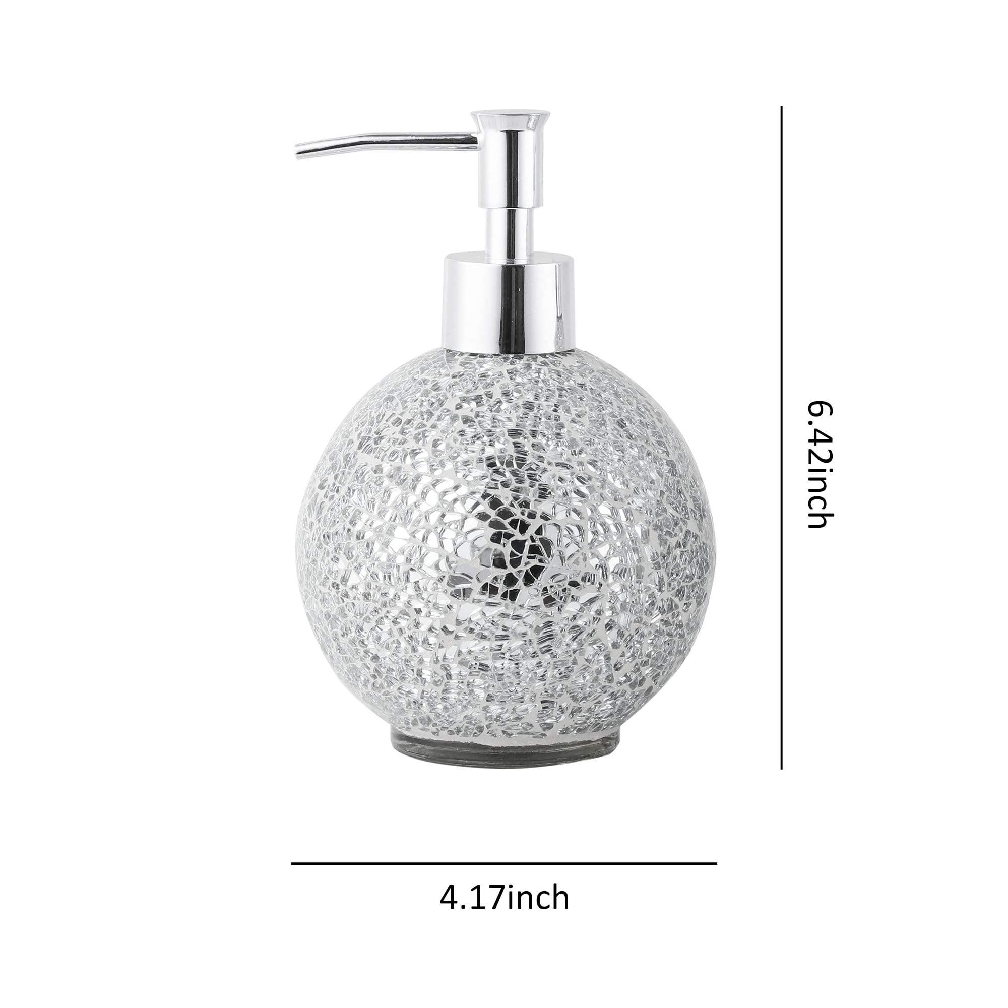 Glass Mosaic Hand Soap Dispenser-Lotion Bottle with Chrome Plated Plastic Pump-14 Ounce Set of 2 (Silver))