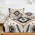 thumbnail image 6 of Full Size Fitted Sheet Set - Boho Black Brown 3 Piece Bedding Sets 16" Deep Pocket Fitted Sheet with 2 Pillowcases Retro Geometric Southwestern Ethnic Brushed Microfiber Hotel Luxury Bed Sheets, 6 of 9