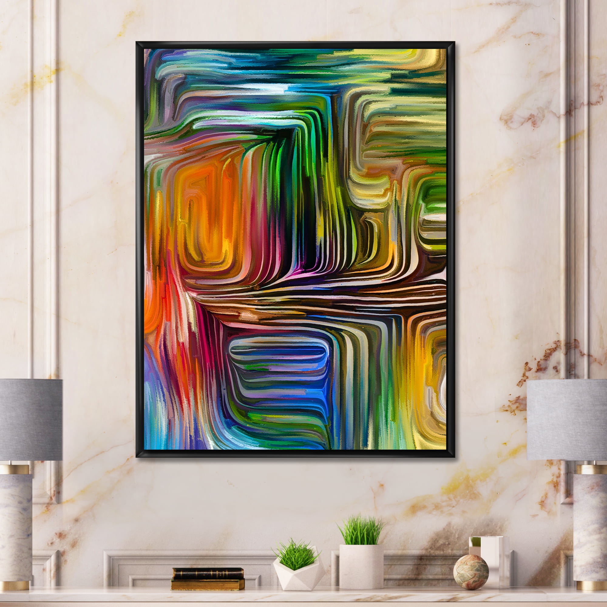 Designart 'Colour Spiral Fusion III' Modern Framed Canvas Wall Art Print