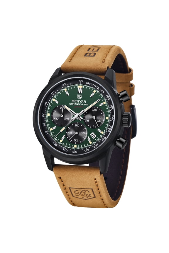 Men's Quartz Watches Chronograph Leather Sports 42mm Wrist Watch for Men Casual Design Wristwatch
