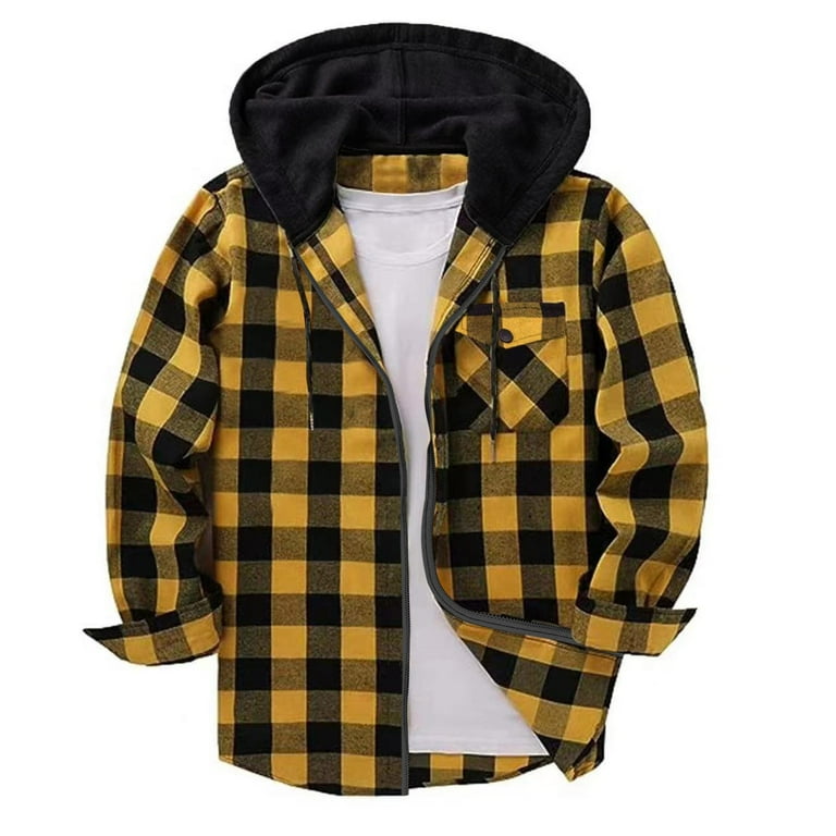 Mens Plaid Hoodie Jackets, Zip up Hooded Sweatshirt for Men Casual