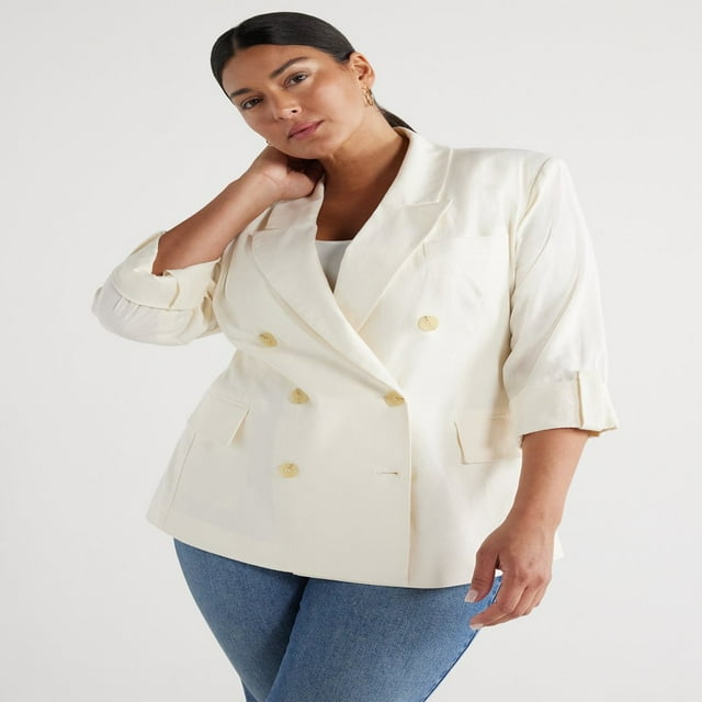 Jeans Sofia Femmes et Femmes et Blazer en Lin Mélangé à Double Poitrine XS-5X