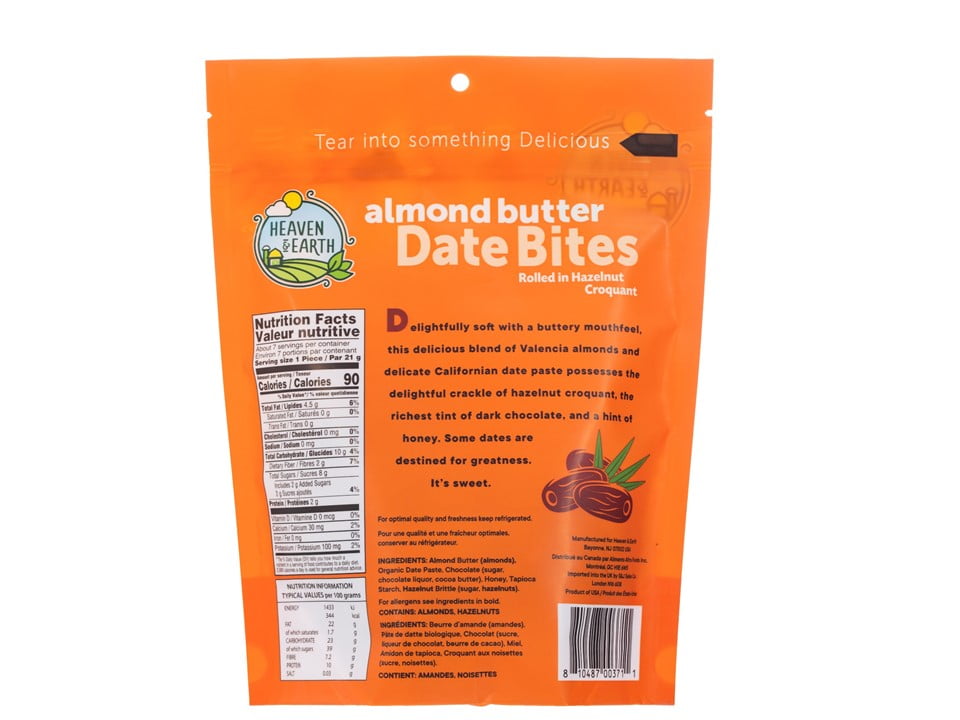 (2 pack) Heaven & Earth Almond Butter Date Bites with Hazelnut Croquet, 5.25oz