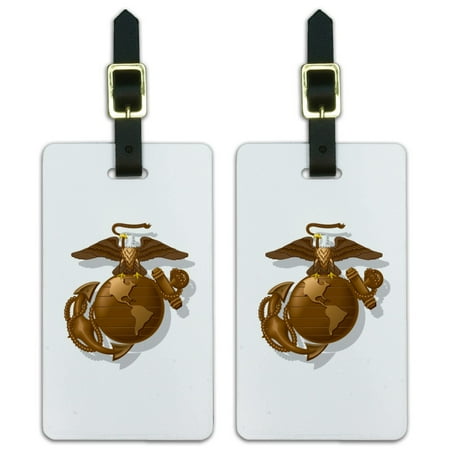 Usmc Globe And Anchor - Graphics and More Marines USMC Golden Logo on White Eagle Globe Anchor Officially Licensed Luggage ID Tags Suitcase Carry-On Cards - Set of 2