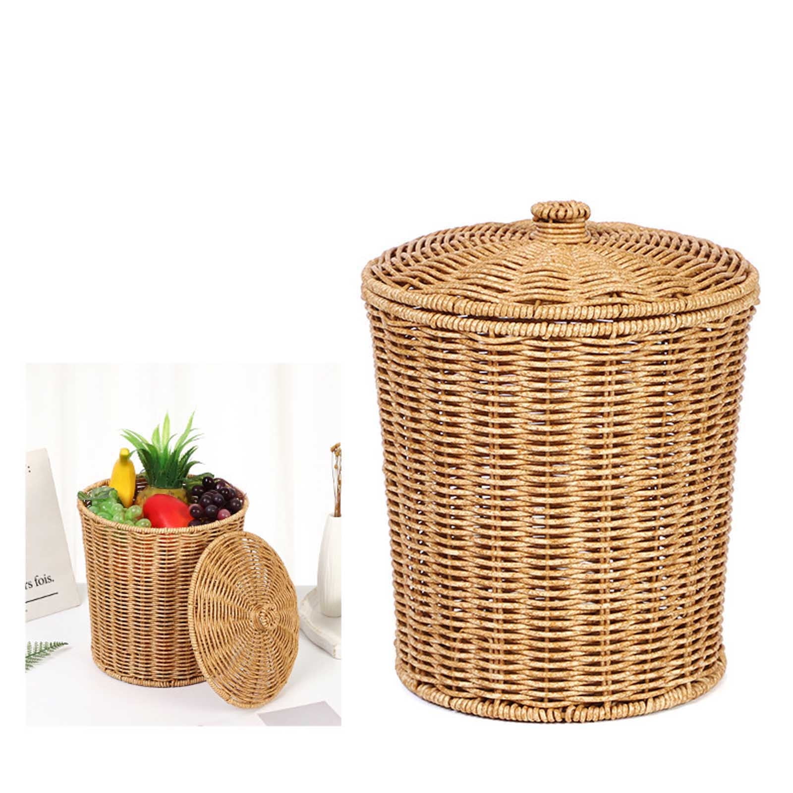 DefiDgd Laundry Basket with Lid,Round Woven Laundry Hamper for Bathroom Living Room Clothes Linens Sheets Mocha Brown Oval Hamper