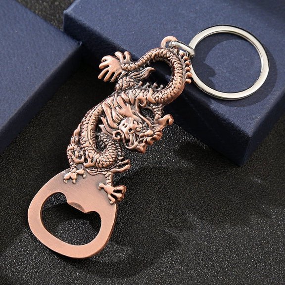 Unisex Dragon Keychain Metal Key Chain Zinc Alloy Bottle Opener Keyring Bronze Black Gold Silver Dark Gold Perfect Gift