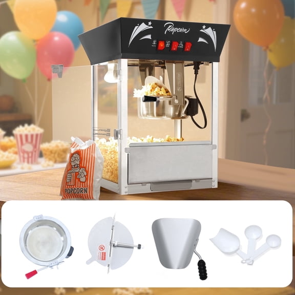 12 oz Commercial Popcorn Machine, 850W Countertop Popper,48 Cups, Black.