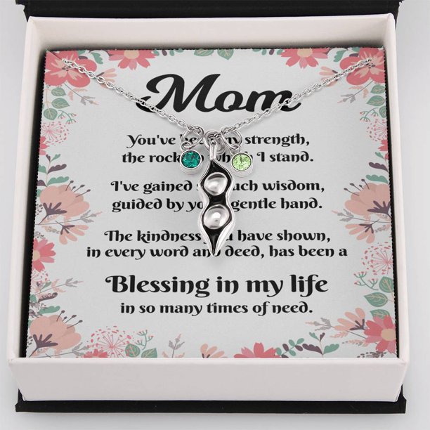 Express Your Love Gifts Message To My Mom Birthstone Pea Pod Necklace Message Card Peas In Pod Pendant Keepsake Walmart Com Walmart Com