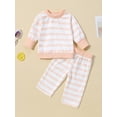 thumbnail image 2 of FEORJGP Toddler Girls 2Pcs Basic Outfits 0-3T Infant Baby Long Sleeve Pullovers T-Shirts Striped Print Sweatshirts Crew Neck Tops and Elastic Pants Seomfy Cute Casual Clothes for Spring Fall, 2 of 9