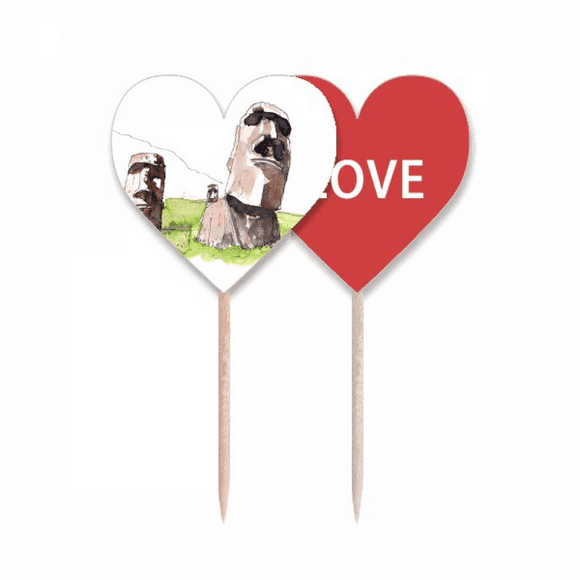 Moai Statues In Easter Island Toothpick Flag LOVE Heart Lable Cupcake Pick