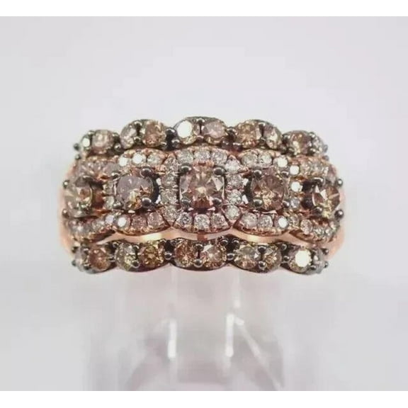 Sparkle Jewels Women's Brown & White CZ Cluster Ring Set in Rose Gold Finish Vintage-Inspired Bridal or Fashion Jewelry