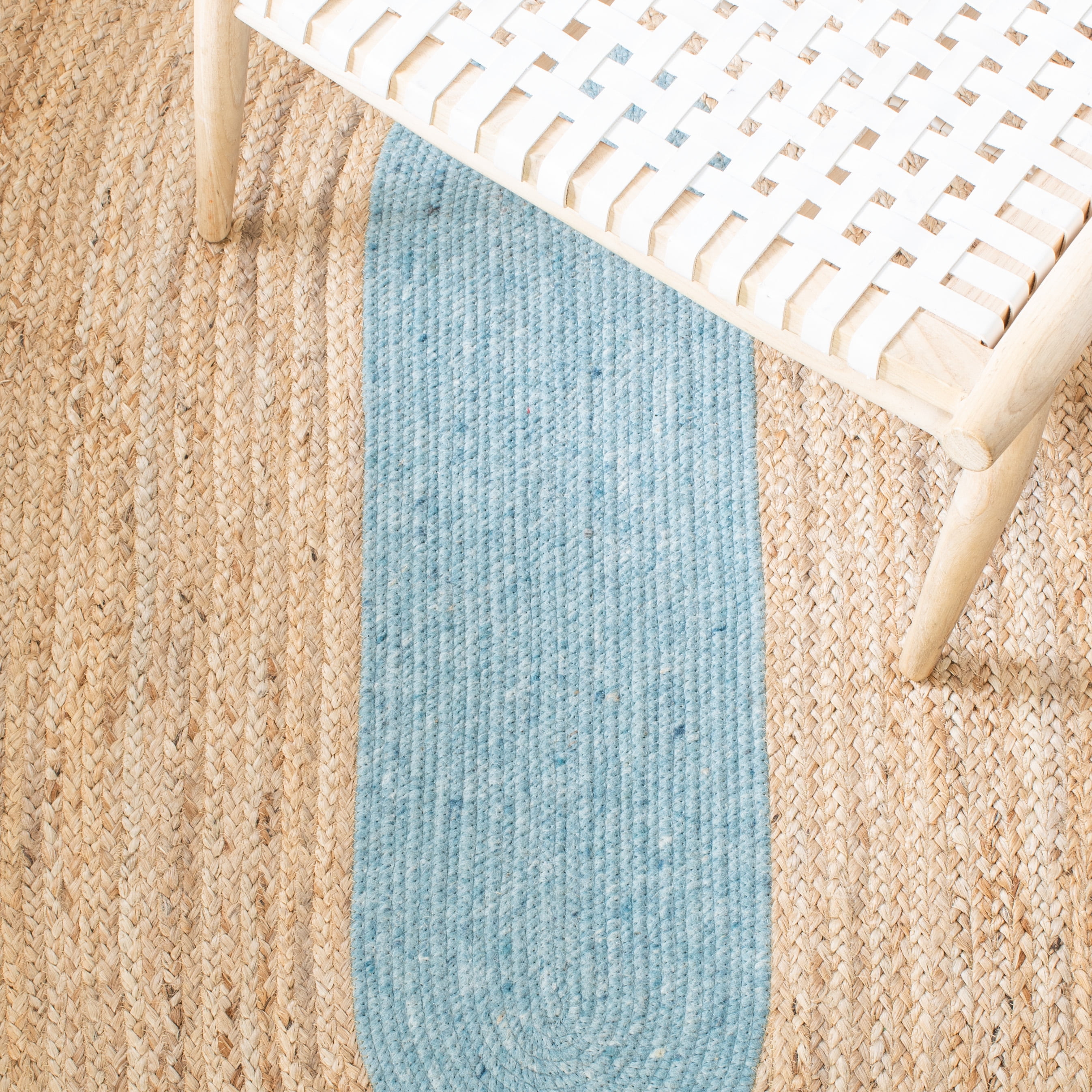 SAFAVIEH Braided Carina Bordered Reversible Area Rug, Blue/Natural, 6' x 9' Oval