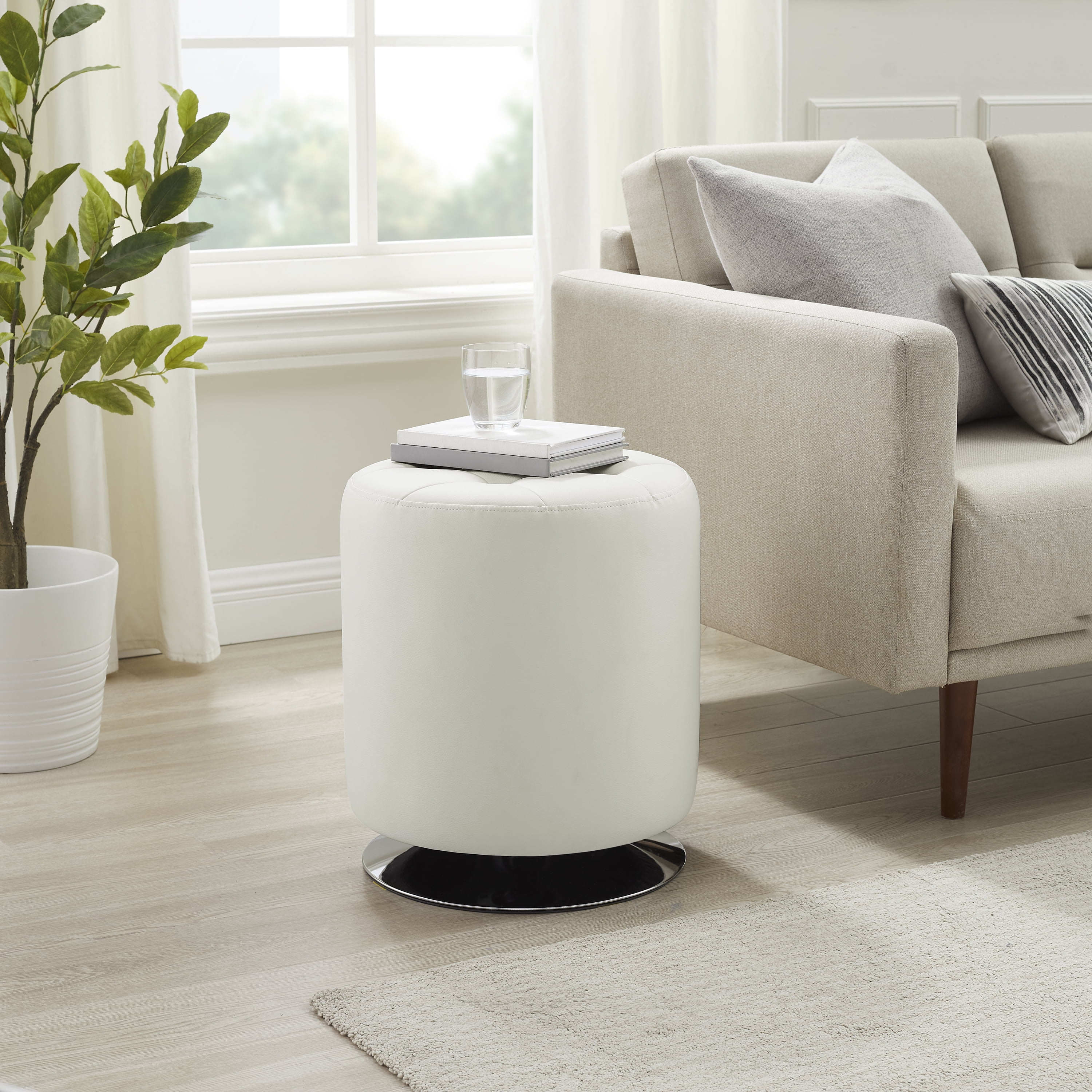 Linon Fairley Round Swivel Ottoman Stool, White