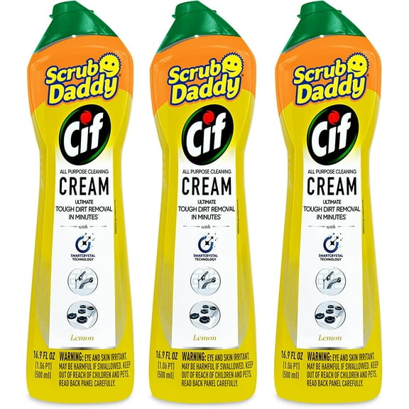 Enjinzz Cif Cream All Purpose Cleaner, Lemon - Multi Surface Household Cleaning Cream for Glass, Chrome, Granite, Sink, Gold, Marble & Countertops - 3 Pack (16.9 Oz Each)
