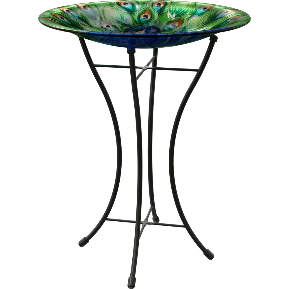 Panacea ProductsPeacock Glass Bird Bath With Stand Peacock 16 Inch