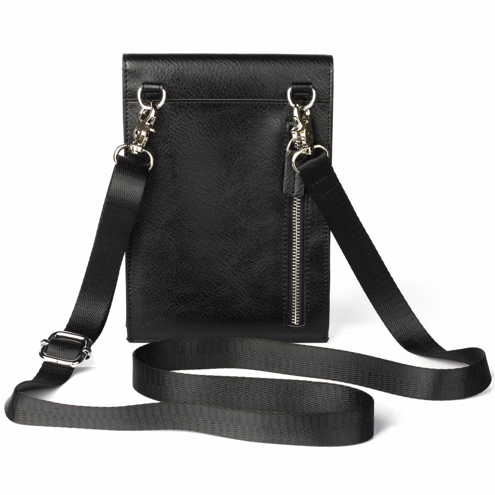 Small Thin Unbranded Black Zip Crossbody Bag W/ Adjustable Strap 9×8