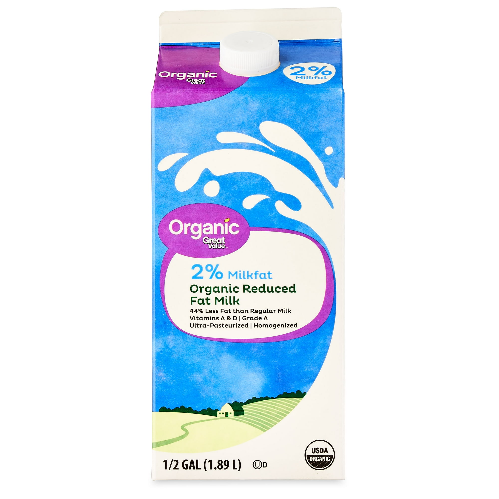 Great Value Organic 2% Reduced-Fat Milk, Half Gallon, 64 fl oz