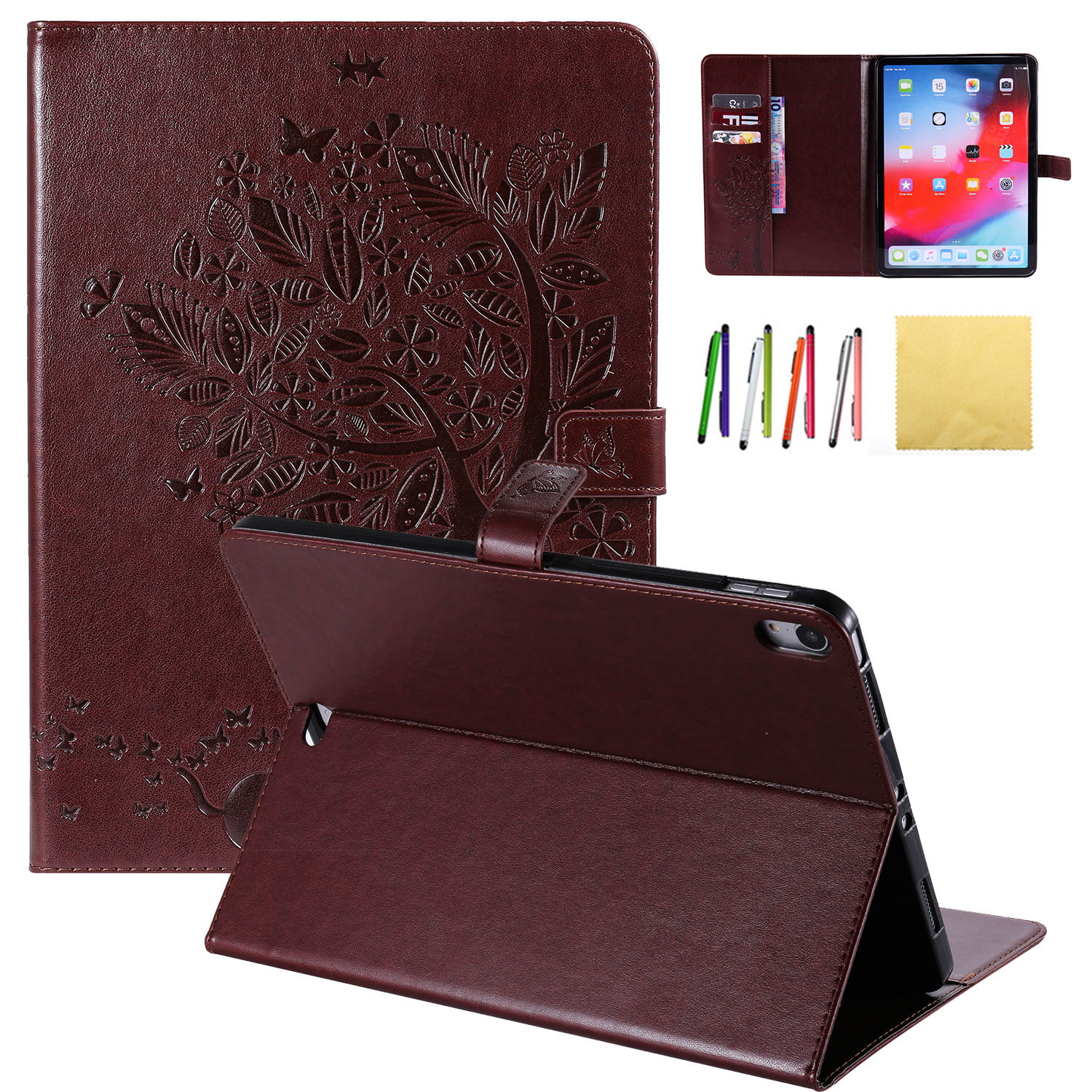 Flip Case for New iPad 9.7 2017,Smart Leather Cover for New iPad 9.7 2017,Herzzer Retro Pretty Tree Butterfly Cat Design Wallet Folio Case Full Body PU Leather Protective Stand Cover with Inner Soft Silicone Shell for New iPad 9.7 2017 1 x Free Black Cel