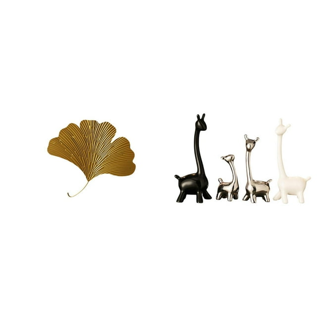 Escultura De Pared De Hierro Con Hojas De Ginkgo Y Figuras De Jirafas De Cerámica. Decoración Abstracta Moderna Para Sala De Estar, Oficina, Hotel, Comedor, Restaurante, Casa De Campo O