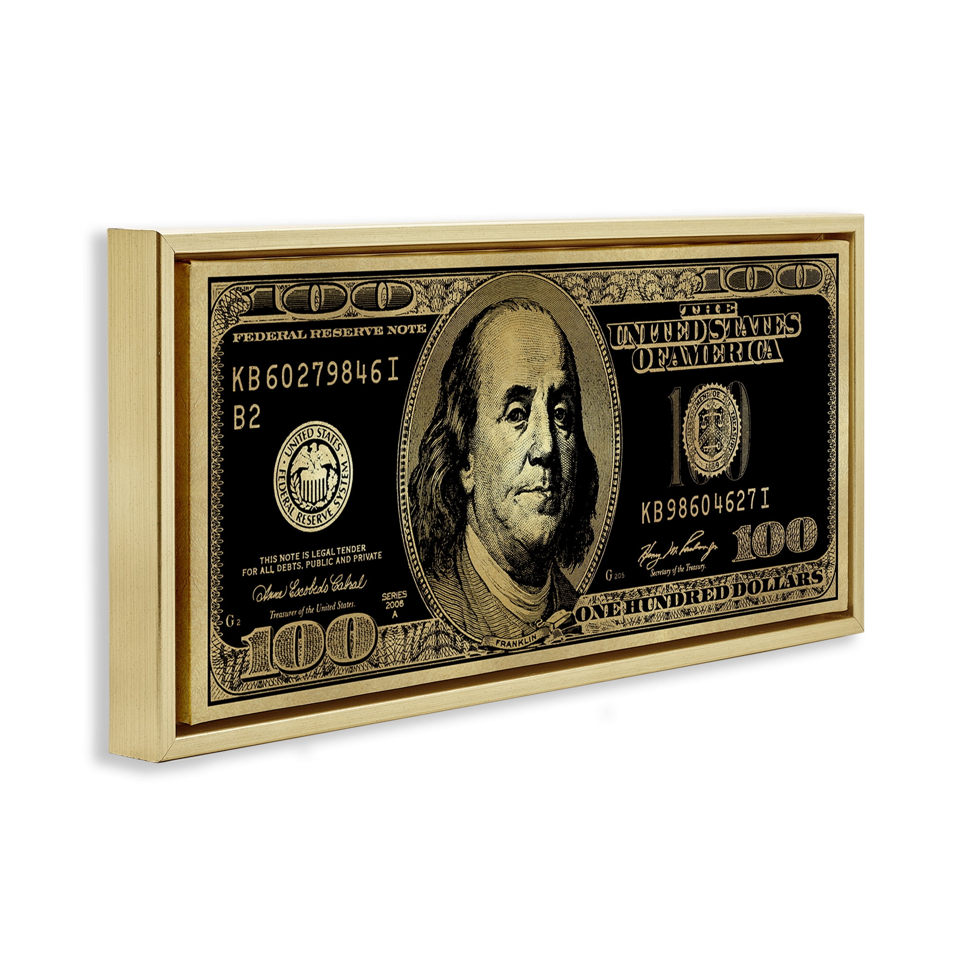 Stupell Industries Inverted Hundred Bill Novelty & Humor Painting Gold Floater Framed Canvas Art Print Wall Art, 25 x 11