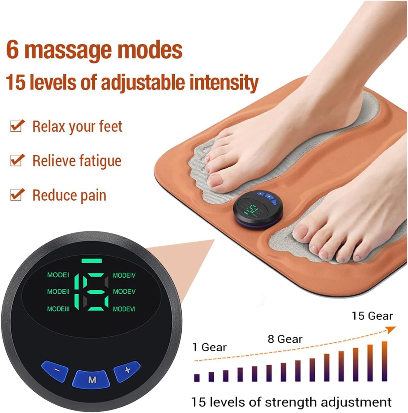 Electric Foot Massager, EMS Foot Massager Pad with LED Display, 6 Massage Modes 15 Levels of Intensity Long Battery Life, Relieve Fatigue Relax Foot Reduce Pain Gifts for Office Home Birthday Holiday