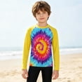 thumbnail image 2 of lnmuld Unisex Kids Raglan Long Sleeve Sun Protection Top Swirl Tie Dye UV Rash Guard Swim Shirt for Boys Girls Yellow,9-10 Years, 2 of 5