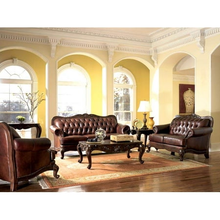 Victorian Style Leather Sofa Love Seat Chair Set Walmart Com