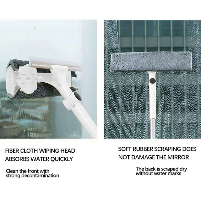 WREESH Window Cleaner 2 In 1 Rotatable Window Cleaning Tool Kit With Extension Pole, Telescopic Window Washing Equipment With Head For Indoor/Outdoor Car Glas