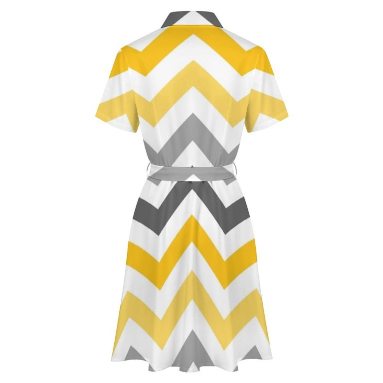 Yellow Gold Grey Chevron Pattern Womens Shirt Dresses Women'S Short Sleeve  Dress Turn-Down Collar Dress A Line Casuall Dress Oversize(XS-6XL) -  Walmart.com