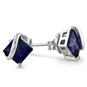 Everly Women's 2-5/8 Carat T.G.W. Square-Cut Created Blue Sapphire Sterling Silver Illusion Stud Earrings