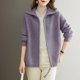 thumbnail image 2 of Otoño Invierno nuevo Color sólido cuello vuelto suéter de manga larga mujeres High Street cremallera Patchwork Cardigan Tops elegantes, 2 of 5